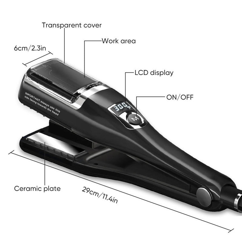 Red Automatic Split End Remover & Hair Straightener Iron | Professional Snips for Damaged Hair Ends | Achieve Silky Smooth Hair without Losing Length | 2-in-1 Digital Hair Polisher Styler
