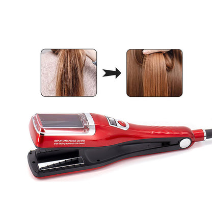 Red Automatic Split End Remover & Hair Straightener Iron | Professional Snips for Damaged Hair Ends | Achieve Silky Smooth Hair without Losing Length | 2-in-1 Digital Hair Polisher Styler