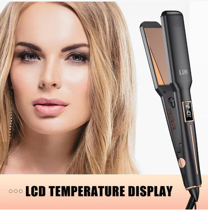 Black Advanced Titanium Ion Flat Iron - Professional Hair Straightening & Curling Styler - Ventilated Plates for Steam Release - Instant Heat-up Salon Styling Tool with Auto Shut-Off