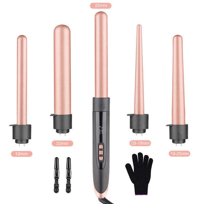 6-in-1 Magic Hair Curler Set | Professional Interchangeable Ceramic Curling Wand with Heat Resistant Glove | Digital Temp Control for Beach Waves & Tight Curls | Fast Heat-up Salon Styler Tool