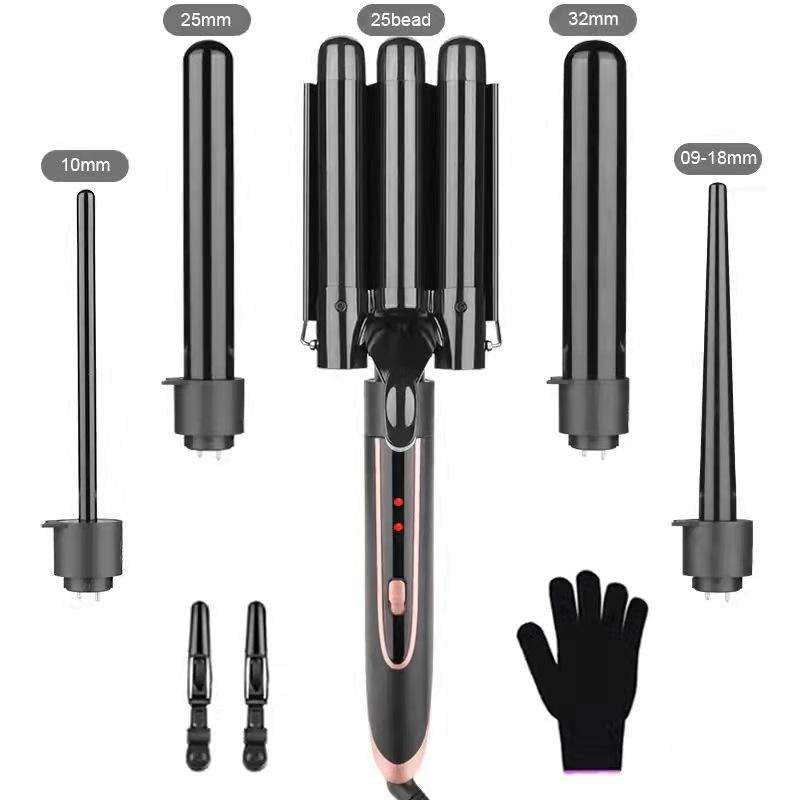 6-in-1 Magic Hair Curler Set | Professional Interchangeable Ceramic Curling Wand with Heat Resistant Glove | Digital Temp Control for Beach Waves & Tight Curls | Fast Heat-up Salon Styler Tool