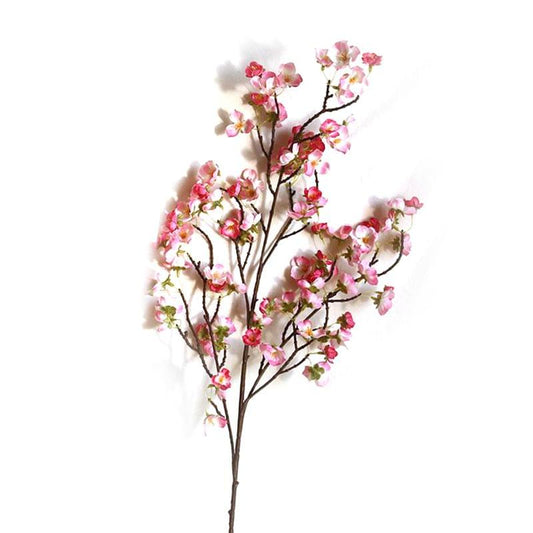 Artificial cherry blossom branch with clustered pale pink blooms and dark brown stems