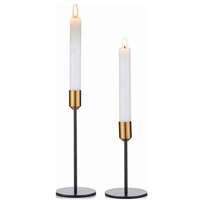 2 Pcs Metal Candle Holder Simple Modern Design Antique Black Candlestick Decoration for Home Wedding