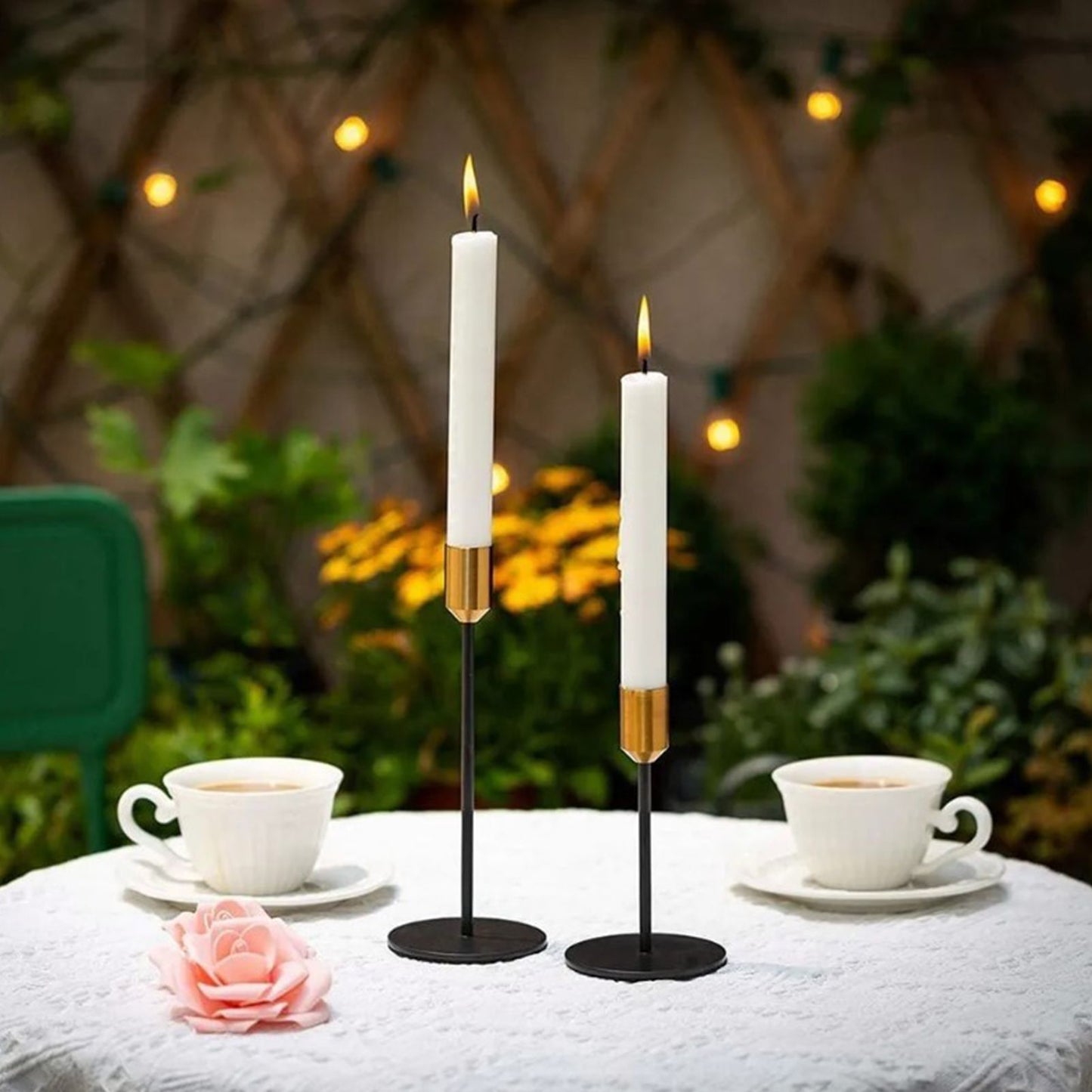2 Pcs Metal Candle Holder Simple Modern Design Antique Black Candlestick Decoration for Home Wedding