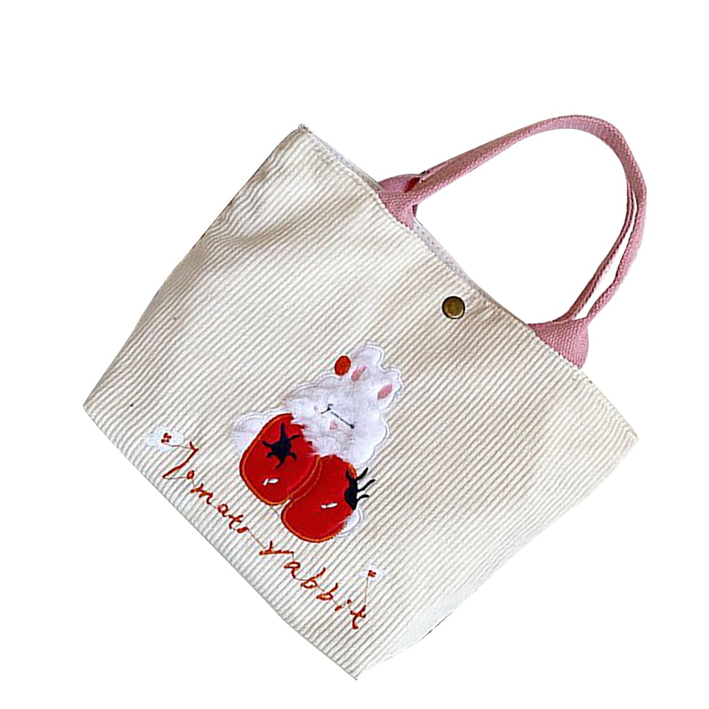 Cute Handbag Snap Button Closure Thickened Cute Pattern Fashionable Small Tote Bag for Shopping Commuting Strawberry