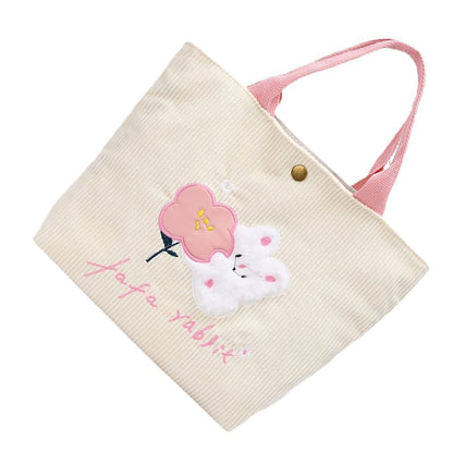 Cute Handbag Snap Button Closure Thickened Cute Pattern Fashionable Small Tote Bag for Shopping Commuting Pink Flower