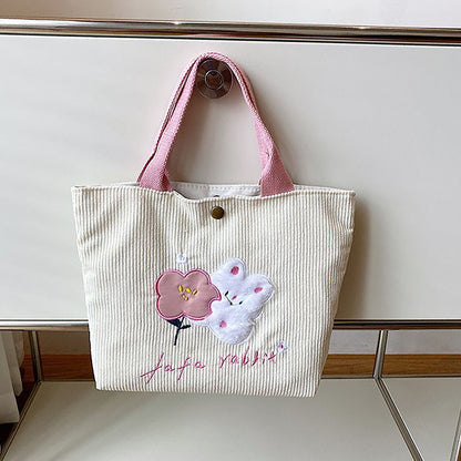 Cute Handbag Snap Button Closure Thickened Cute Pattern Fashionable Small Tote Bag for Shopping Commuting Pink Flower