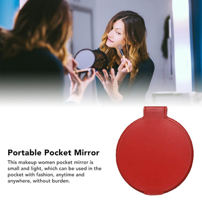 Single Sided Folding Circular Mirror Plastic Portable Compact Cosmetic Pocket Mirror Red