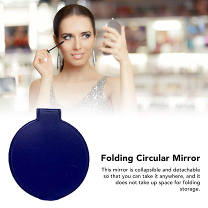 Single Sided Folding Circular Mirror Plastic Portable Compact Cosmetic Pocket Mirror Blue