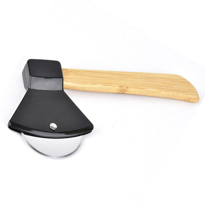 Pizza Knife 430 Steel PP Bamboo Handle Ergonomically Round Axe Pizza Cutter for Home Restaurants Black