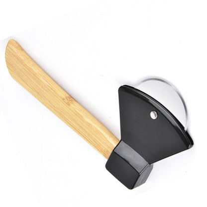 Pizza Knife 430 Steel PP Bamboo Handle Ergonomically Round Axe Pizza Cutter for Home Restaurants Black
