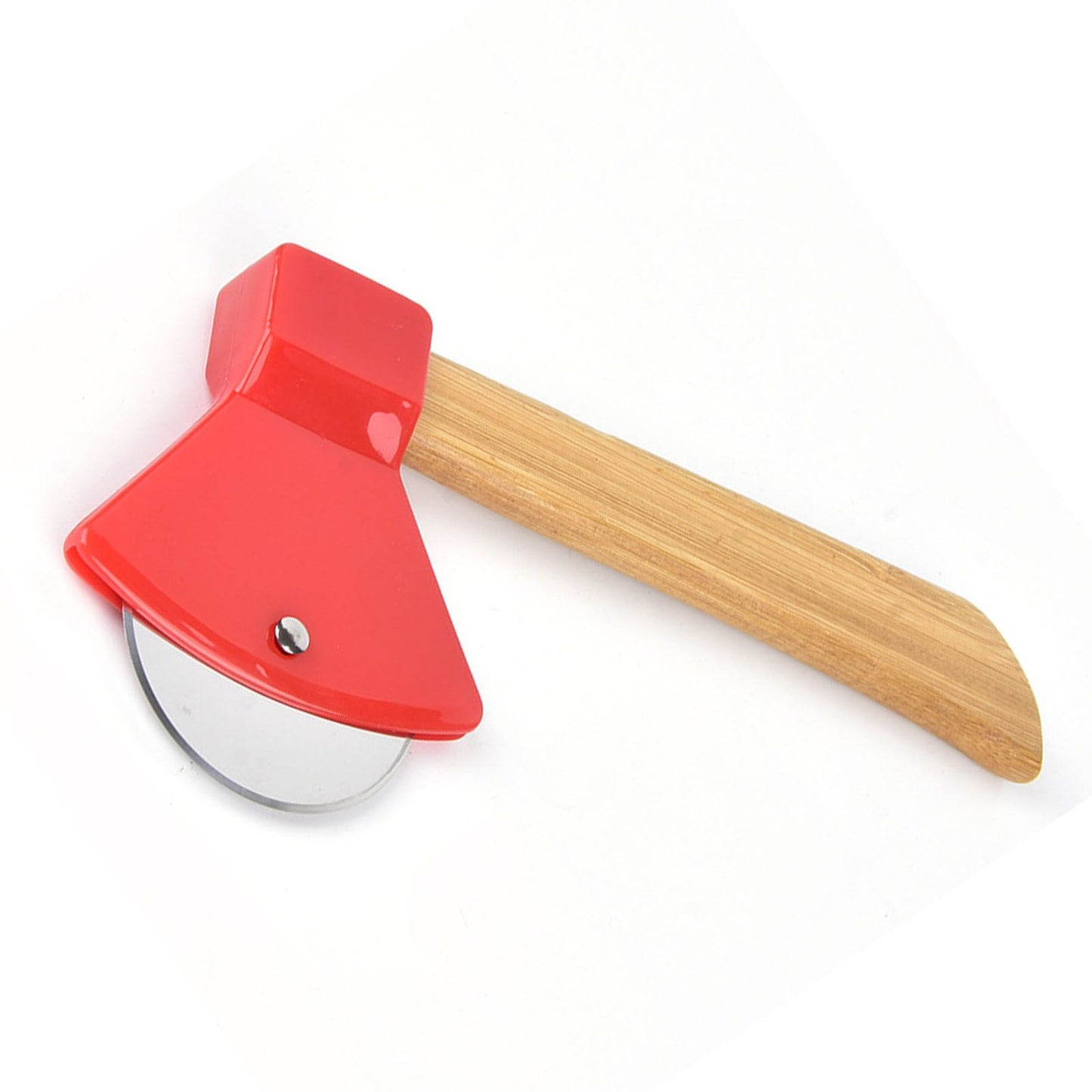 Pizza Knife 430 Steel PP Bamboo Handle Ergonomically Round Axe Pizza Cutter for Home Restaurants Red