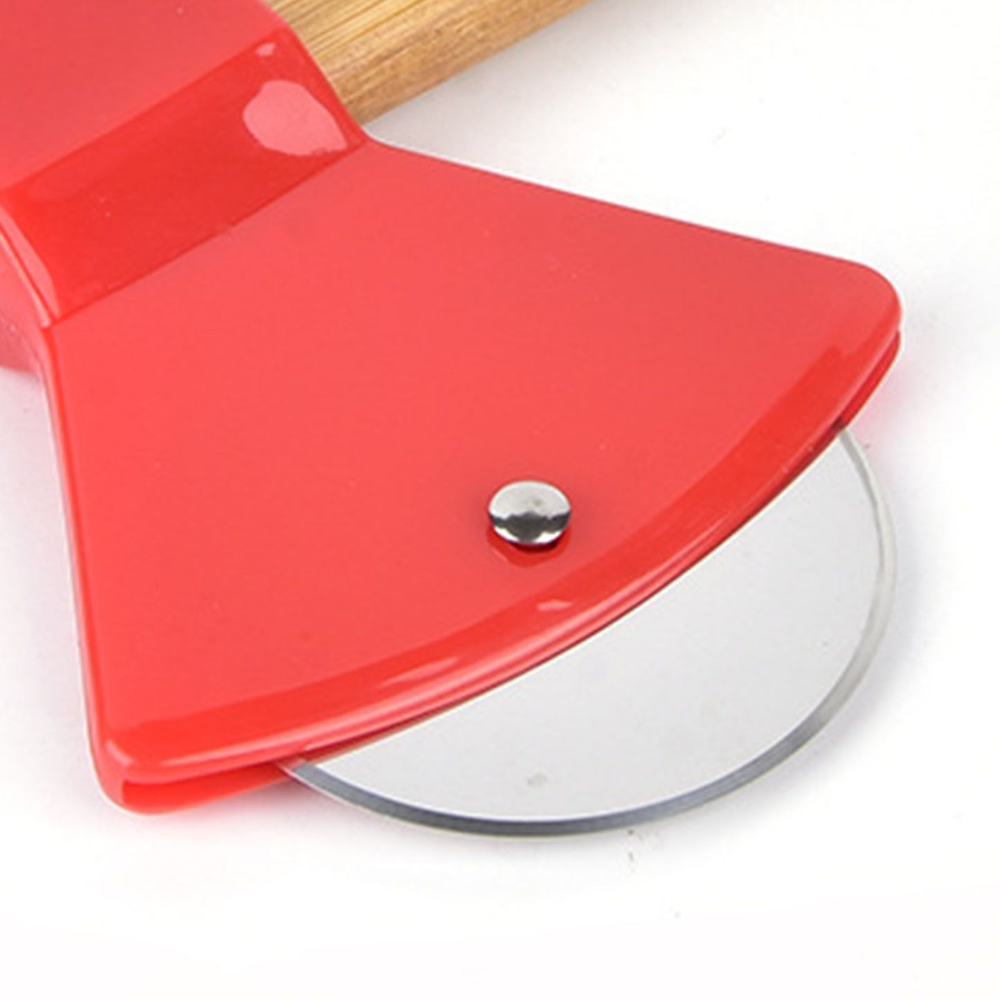 Pizza Knife 430 Steel PP Bamboo Handle Ergonomically Round Axe Pizza Cutter for Home Restaurants Red