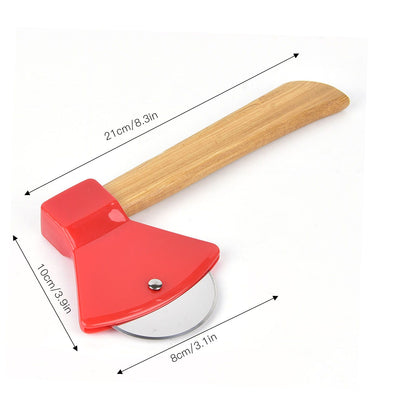 Pizza Knife 430 Steel PP Bamboo Handle Ergonomically Round Axe Pizza Cutter for Home Restaurants Red
