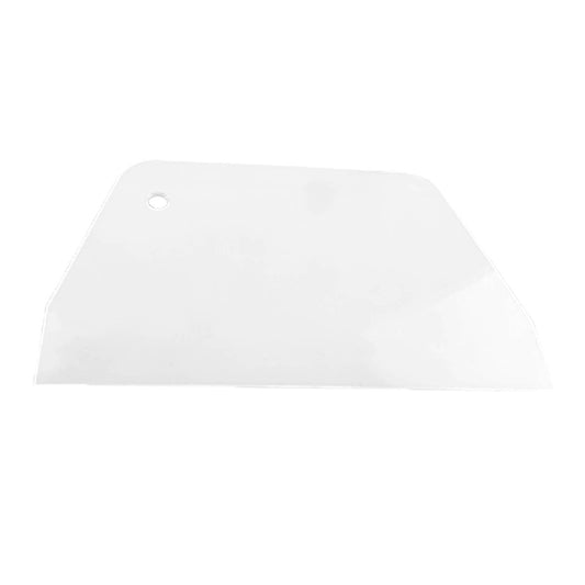 Large trapezoid dough scraper, white ABS plastic with round hole near top
