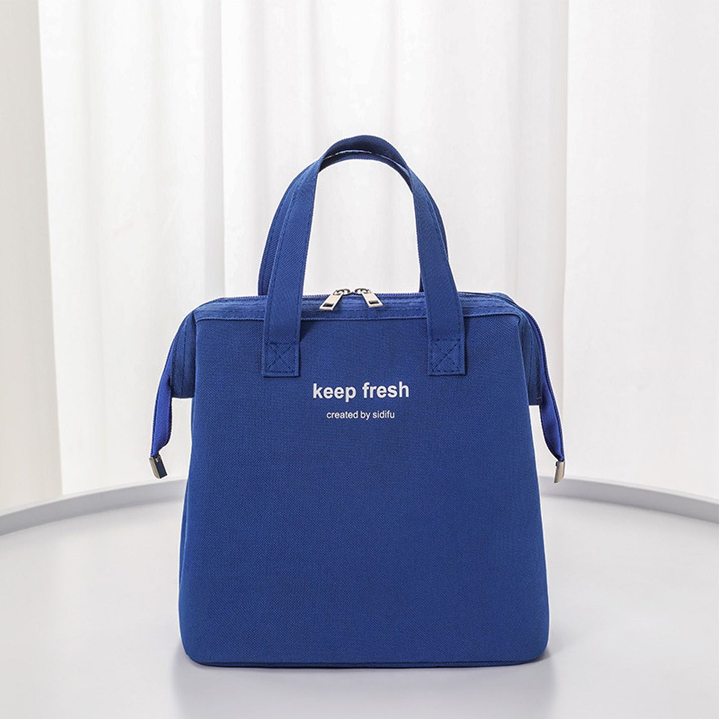 Insulated Lunch Bag Solid Color Oxford Cloth Waterproof Metal Zipper Portable Lunchbox for Commuting Royalblue
