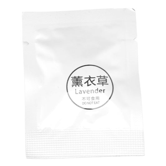 Lavender fragrance tablet sachet in a white pouch with round Lavender label