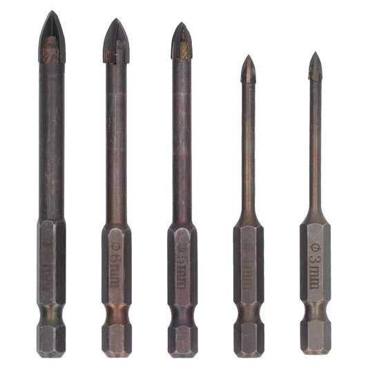 Hex shank drill bits with carbide tips, five-piece set