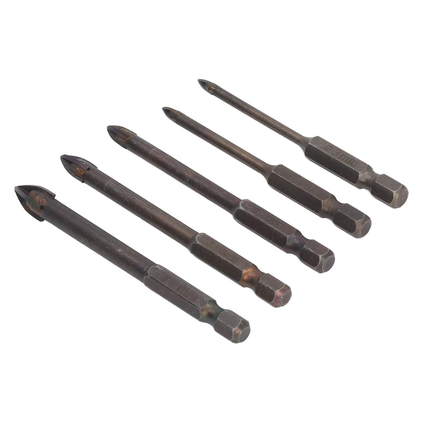 Drill Bit Set Unique Cross Design Cemented Carbide Hex Power Bits for Glass Ceramic Glass Tile Full Tile Brick Wall Wood 5 Piece Set