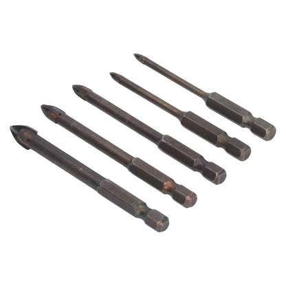 Drill Bit Set Unique Cross Design Cemented Carbide Hex Power Bits for Glass Ceramic Glass Tile Full Tile Brick Wall Wood 5 Piece Set