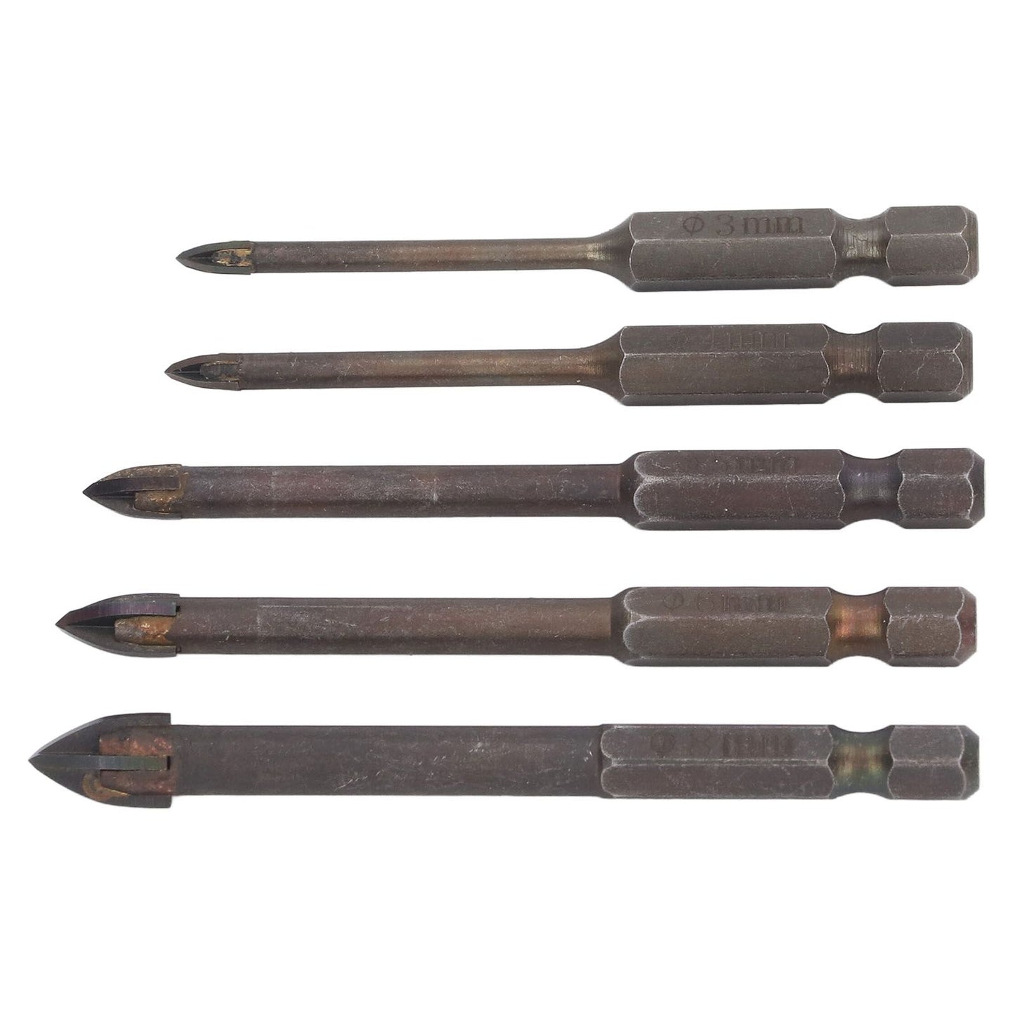 Drill Bit Set Unique Cross Design Cemented Carbide Hex Power Bits for Glass Ceramic Glass Tile Full Tile Brick Wall Wood 5 Piece Set
