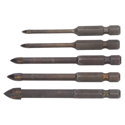 Drill Bit Set Unique Cross Design Cemented Carbide Hex Power Bits for Glass Ceramic Glass Tile Full Tile Brick Wall Wood 5 Piece Set