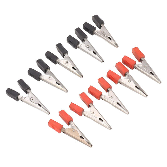 Crocodile test clamps set: stainless steel clips with black and red insulated ends
