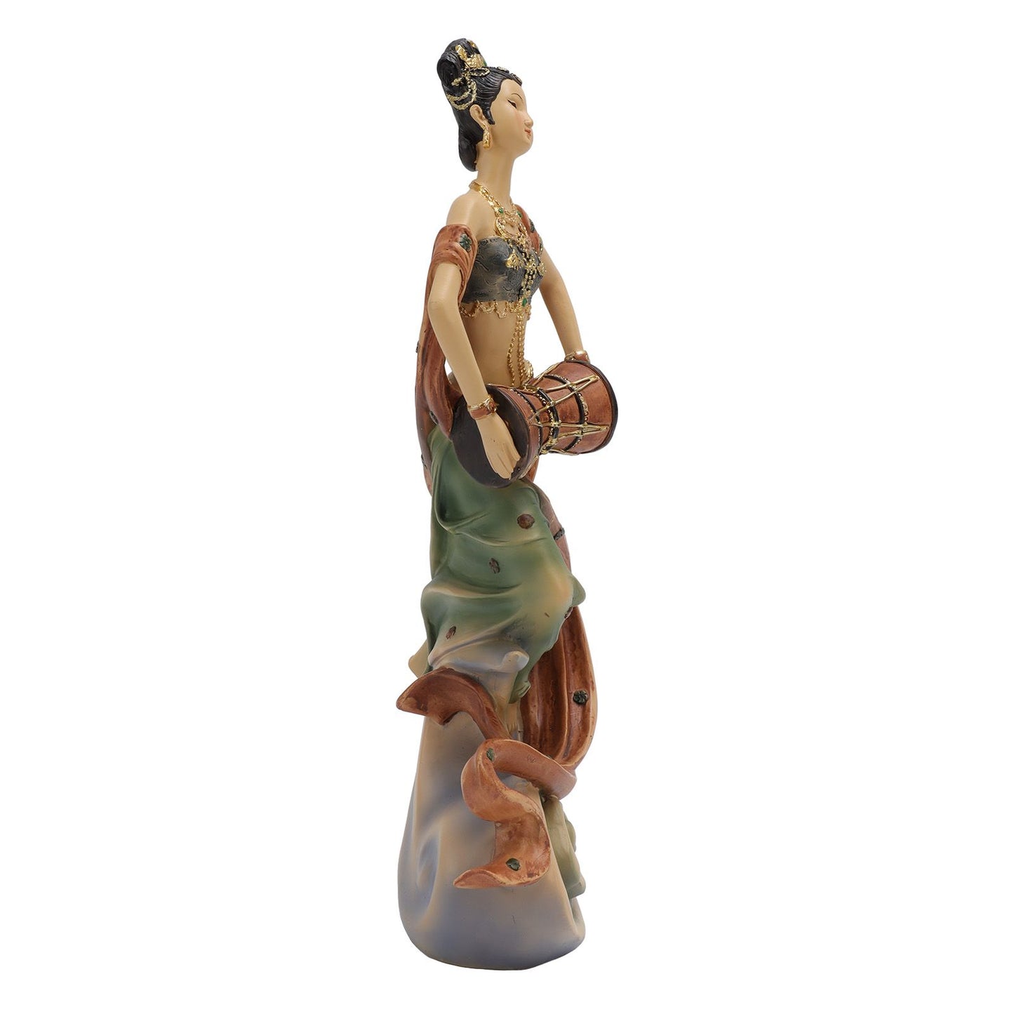Resin Ancient Beauty Statue Chinese Style Classical Beautiful Women Figurine for Home Office Hotel Waist Drum
