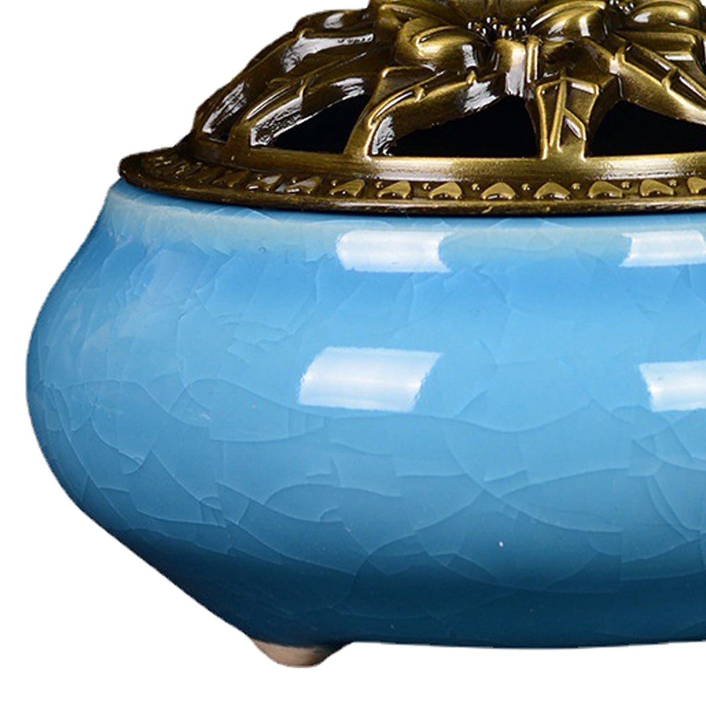 Sky Blue Ceramic Incense Burner Household Indoor Ice Cracked Incense Burner with Lid