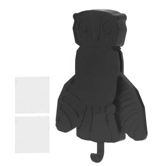 Owl-shaped key hanger with round hook, dark black plastic form