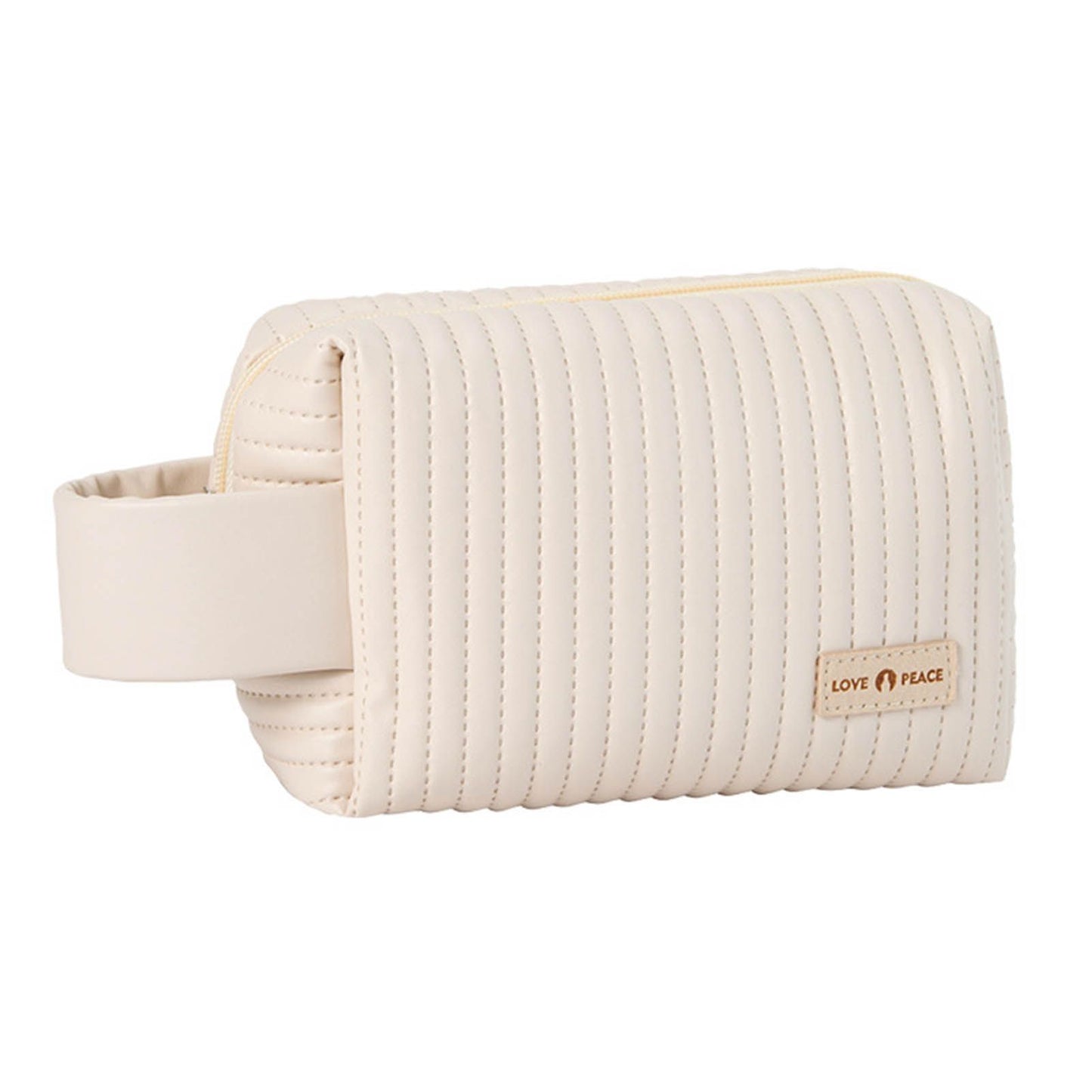 Makeup Cosmetic Bags with Handle Zipper Large Capacity Soft PU Leather Portable Travel Toiletry Bag Beige