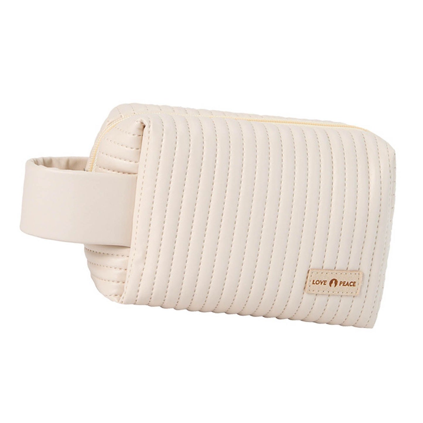 Makeup Cosmetic Bags with Handle Zipper Large Capacity Soft PU Leather Portable Travel Toiletry Bag Beige