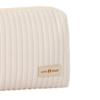 Makeup Cosmetic Bags with Handle Zipper Large Capacity Soft PU Leather Portable Travel Toiletry Bag Beige
