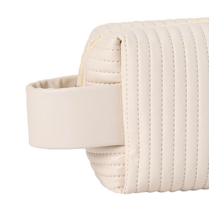 Makeup Cosmetic Bags with Handle Zipper Large Capacity Soft PU Leather Portable Travel Toiletry Bag Beige