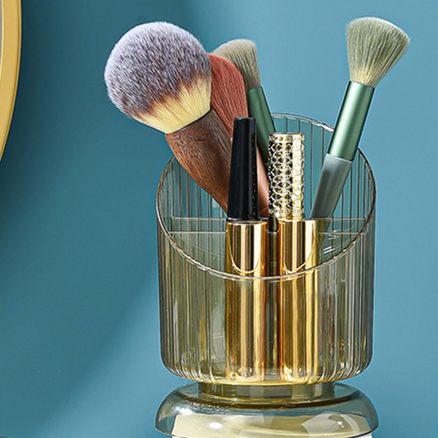 Makeup Brush Holder Organizer Plastic Transparent Round Makeup Brush Storage Holder Cup for Pen Pencil Green Free Size