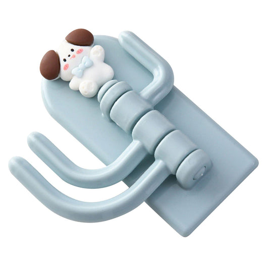 Light blue rotating wall hanger with three U-shaped hooks and bear-and-cloud decor