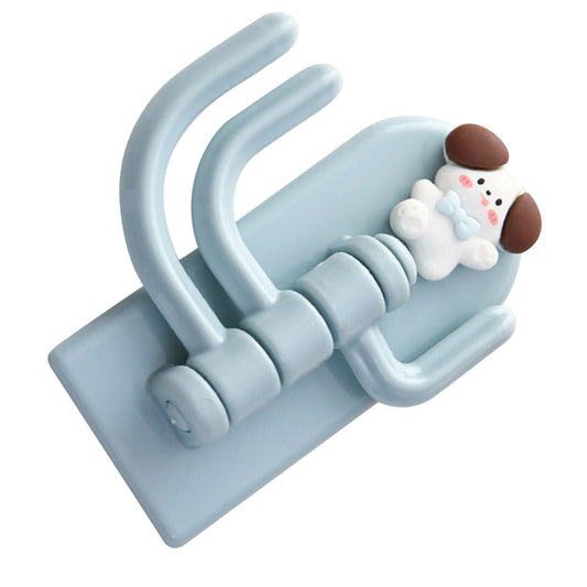 Light blue rotating wall hanger with three U-shaped hooks and animal figure decor