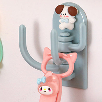 Self Adhesive Hanger Punch Free Rotating 3 Hooks Cute Animal Wall Door Holder for Keys Dog