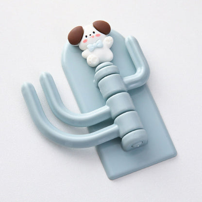 Self Adhesive Hanger Punch Free Rotating 3 Hooks Cute Animal Wall Door Holder for Keys Dog