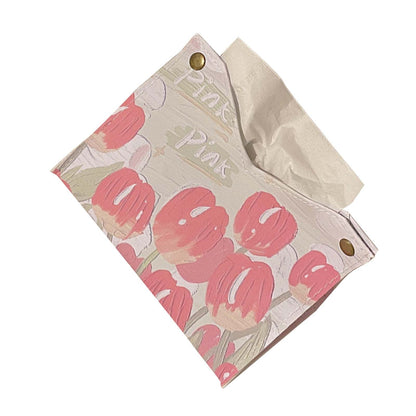 Paper Box Cover Large Cute PU Leather Facial Hand Paper Box Cover for Bedroom Living Room Cars Pink