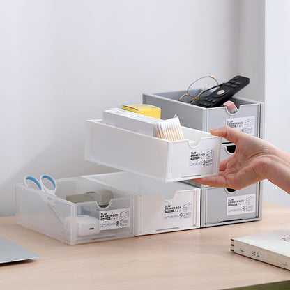 Desktop Storage Box Plastic Desk Makeup Organizer Stationery Supplies Storage Box with Drawer White