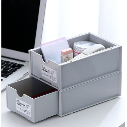 Desktop Storage Box Plastic Desk Makeup Organizer Stationery Supplies Storage Box with Drawer Grey