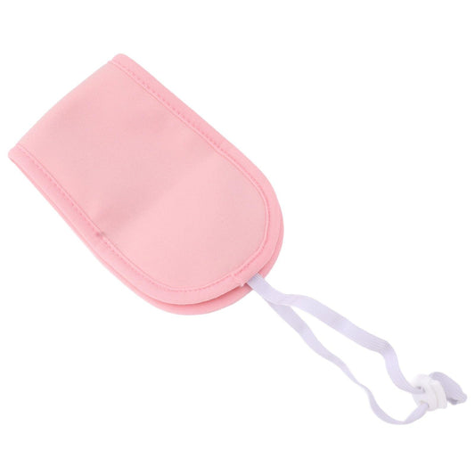 Pink neck castor oil pack wrap with tie cord on one end and stitched sleeve
