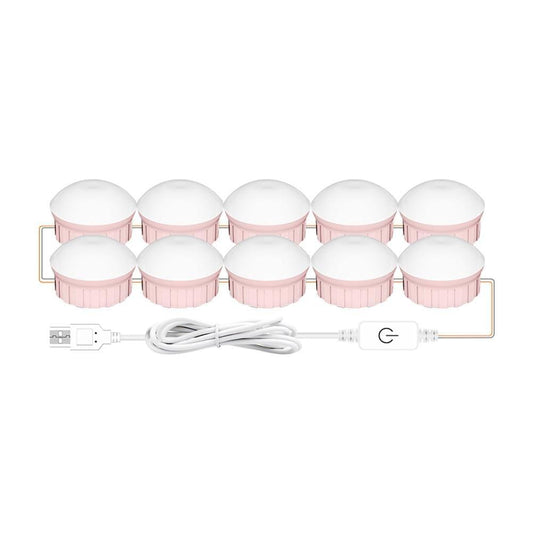 Pink round bulb vanity mirror light kit with USB cable and inline control button