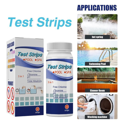 50Pcs 3 In 1 Test Strips Swimming Pool Water Quality Test Paper for Alkalinity Chlorine PH Free Chlorine