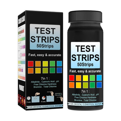 7 in 1 Swimming Pool Water Test Paper 50Pcs Water Quality Strips for Testing PH Chlorine Bromine Acidity Cyanide