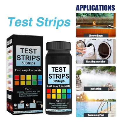 7 in 1 Swimming Pool Water Test Paper 50Pcs Water Quality Strips for Testing PH Chlorine Bromine Acidity Cyanide