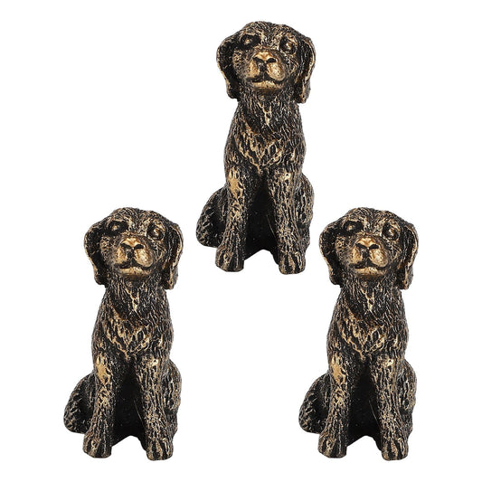 Set of three decorative dog-shaped flowerpot feet, dark bronze with textured finish