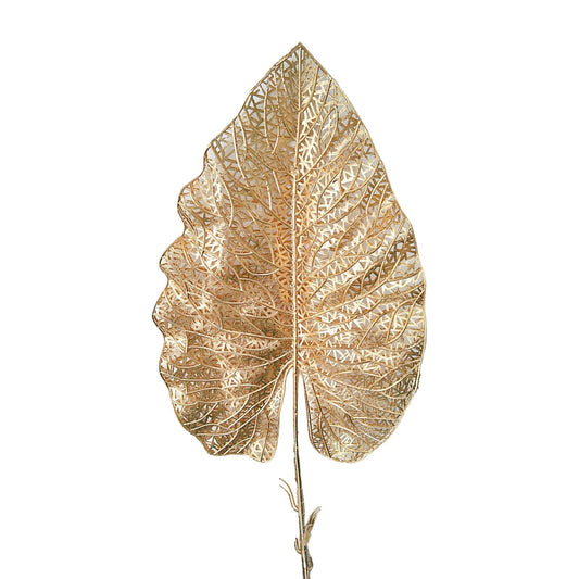 Artificial tropical leaf decor, golden textured filigree with veined patterns
