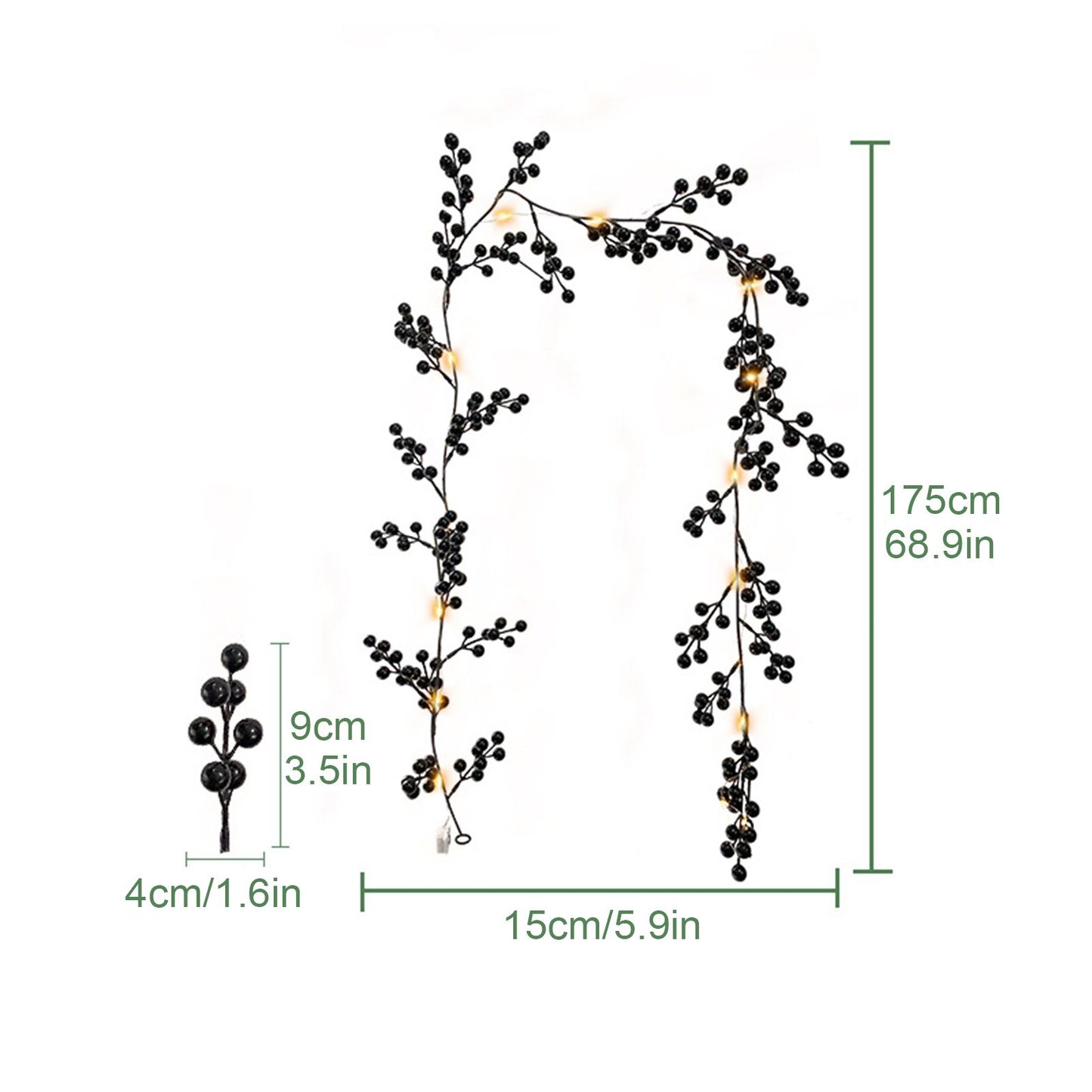 Artificial Berry Rattan with Black Berries Christmas Decoration Rattan for Mantelpiece Stair Handrail